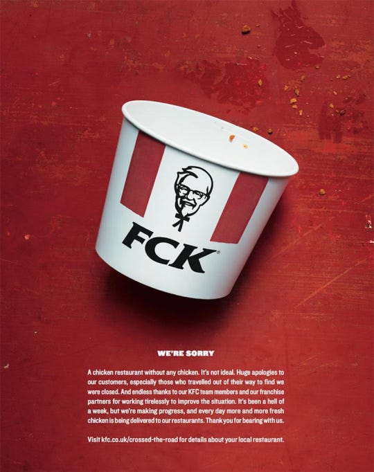 KFC: “FCK” (2018) — Quảng cáo in ấn